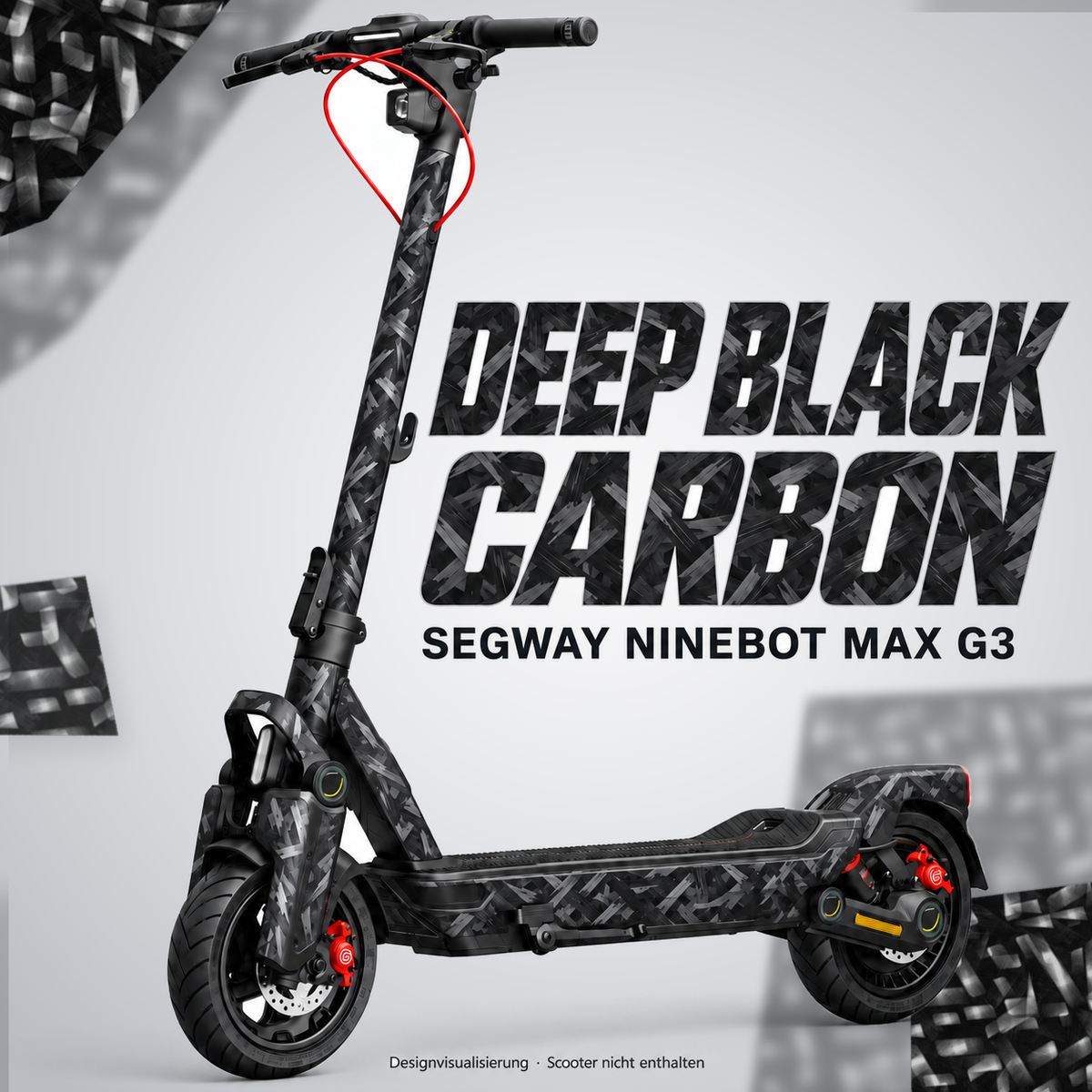 SEGWAY NINEBOT G3 SKIN | DEEP BLACK CARBON – Designvisualisierung am passenden Scooter. Scooter nicht enthalten.