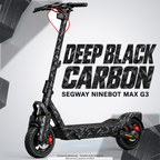 SEGWAY NINEBOT G3 / G3 D / G3 E SKIN | DEEP BLACK CARBON – Designvisualisierung mit Lichtschein in Skin-Farben. Scooter nicht enthalten; Beleuchtung separat erhältlich.