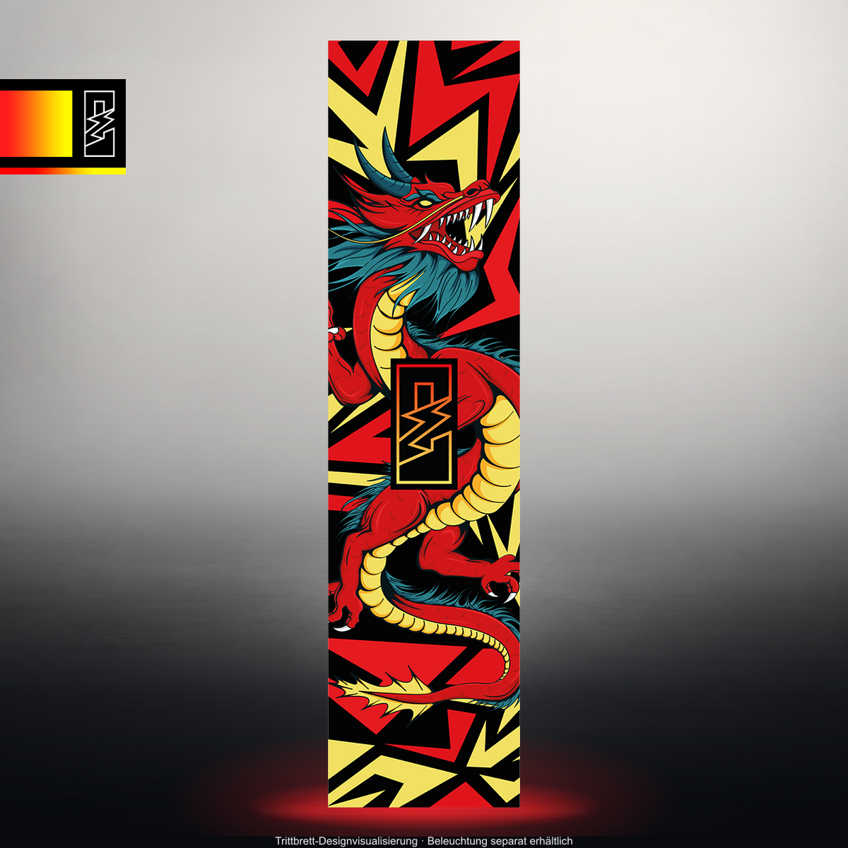 TRITTBRETT SKIN | RED DRAGON – Originales Trittbrettmotiv im Studio-Look mit Licht in der Motivfarbe; Beleuchtung separat erhältlich
