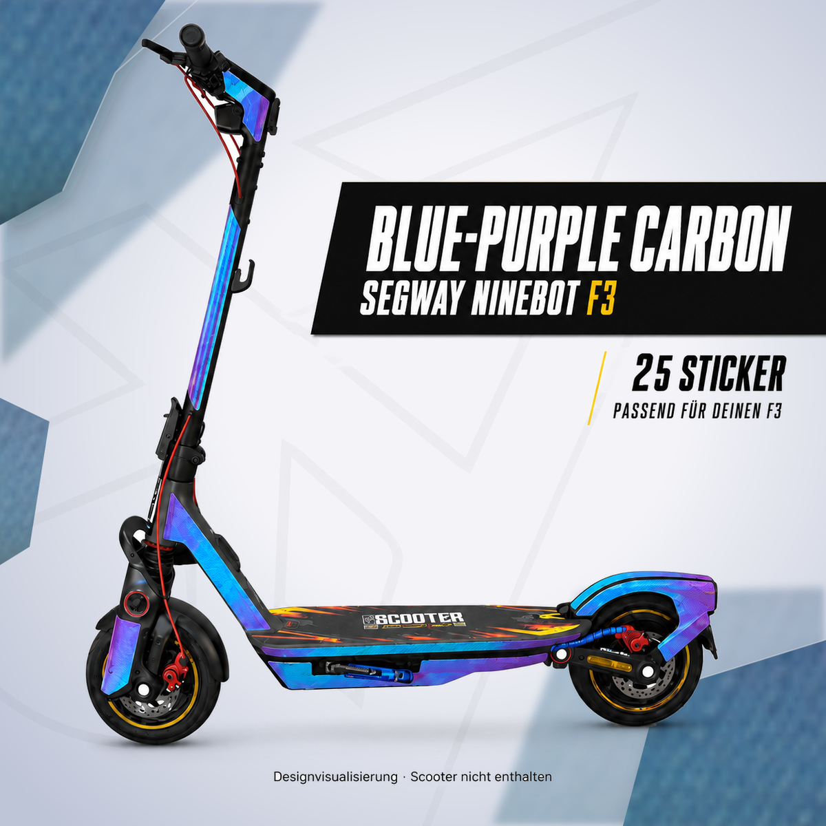 BLUE-PURPLE CARBON für Segway Ninebot F3 – 25 Sticker; Designvisualisierung, Scooter nicht enthalten