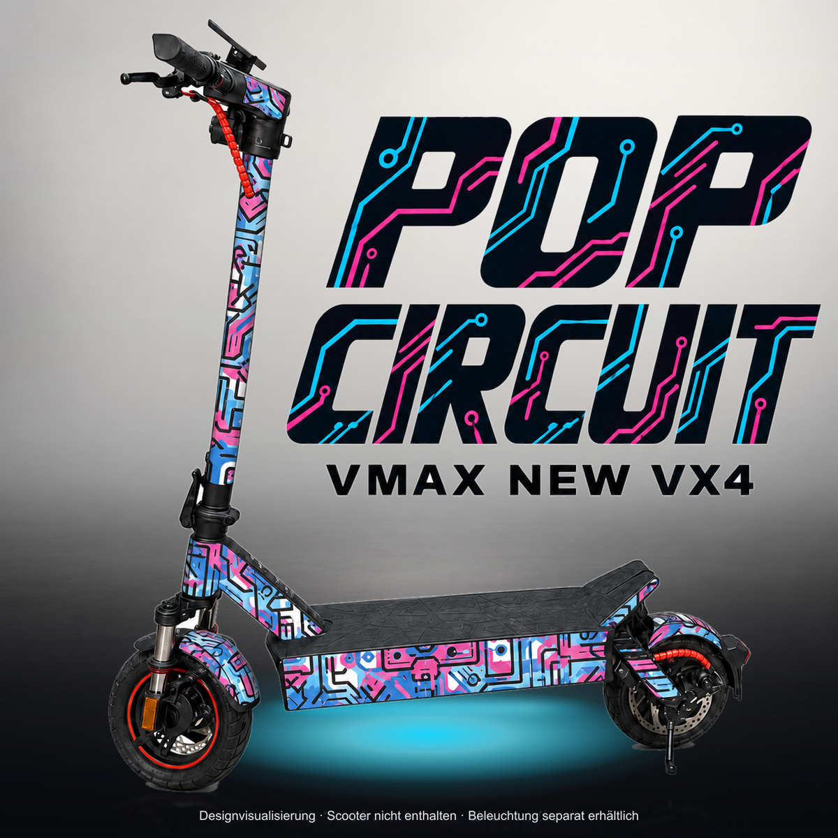 VMAX NEW VX4 SKIN | POP CIRCUIT – Studiofoto mit Licht in der Skinfarbe; Scooter und Beleuchtung separat erhältlich