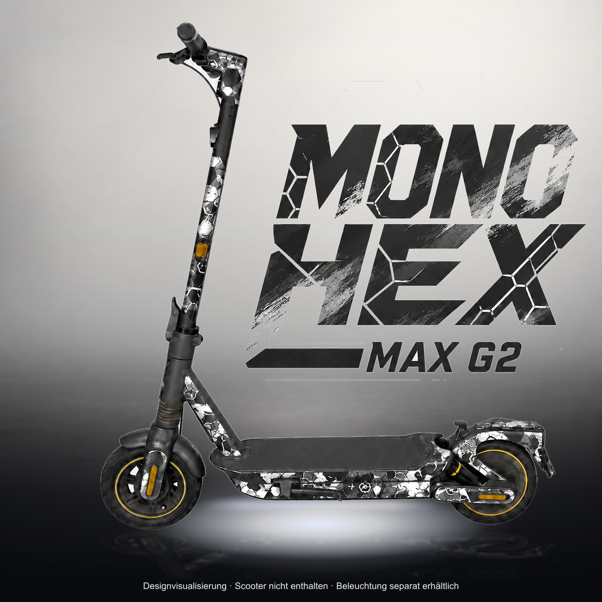 SEGWAY NINEBOT G2 MAX SKIN | MONO HEX – Studiofoto mit Licht in der Skinfarbe; Scooter und Beleuchtung separat erhältlich