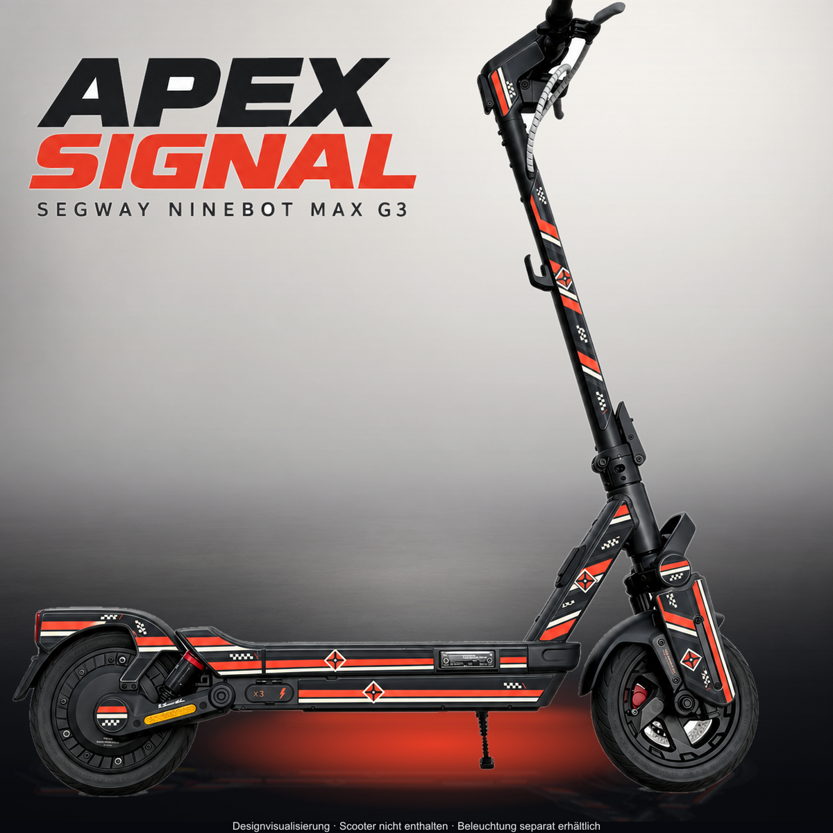 SEGWAY NINEBOT G3 / G3 D / G3 E SKIN | APEX SIGNAL – Designvisualisierung im Studio-Look mit Licht in der Skinfarbe; Scooter nicht enthalten, Beleuchtung separat erhältlich
