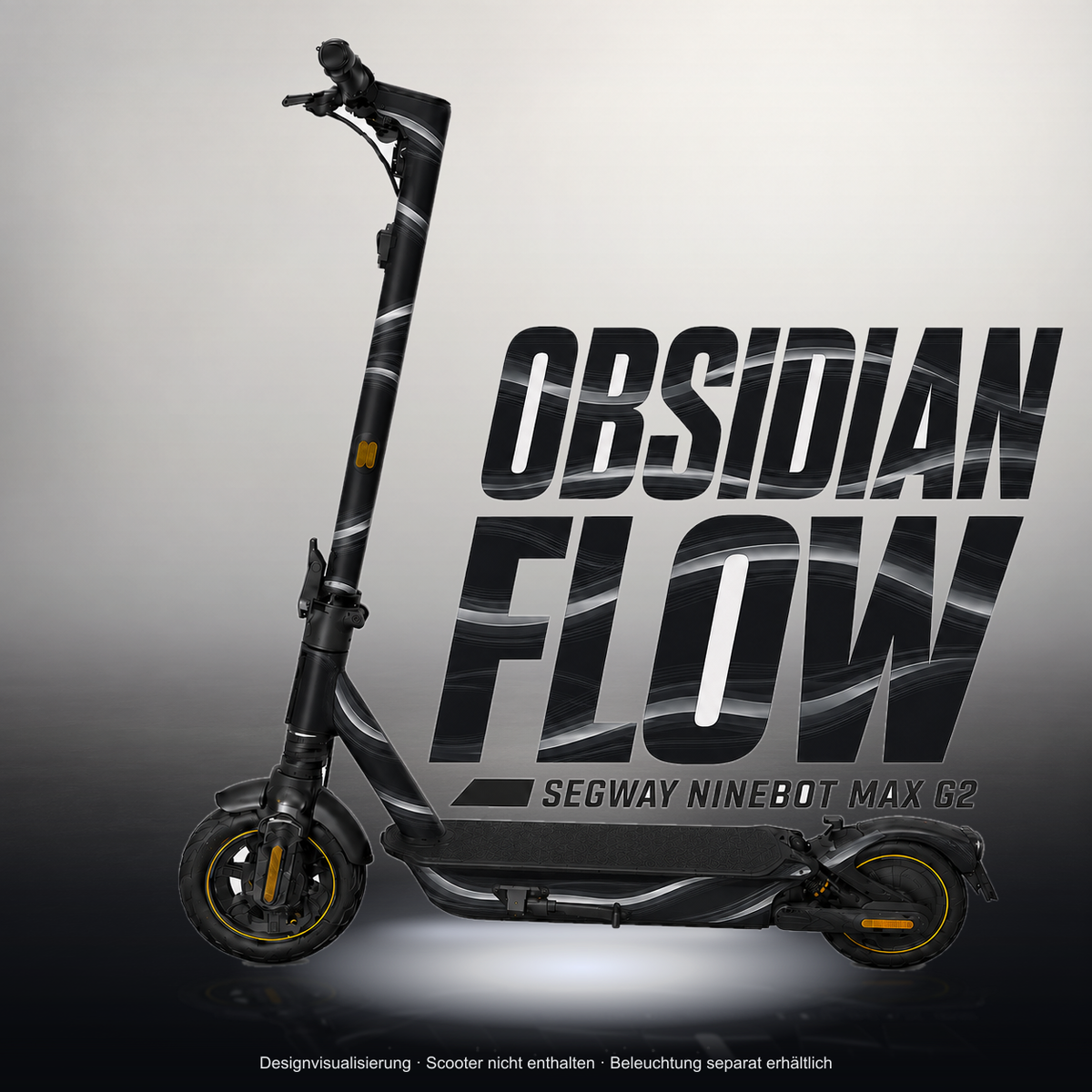 SEGWAY NINEBOT G2 MAX SKIN | OBSIDIAN FLOW – Studiofoto mit Licht in der Skinfarbe; Scooter und Beleuchtung separat erhältlich