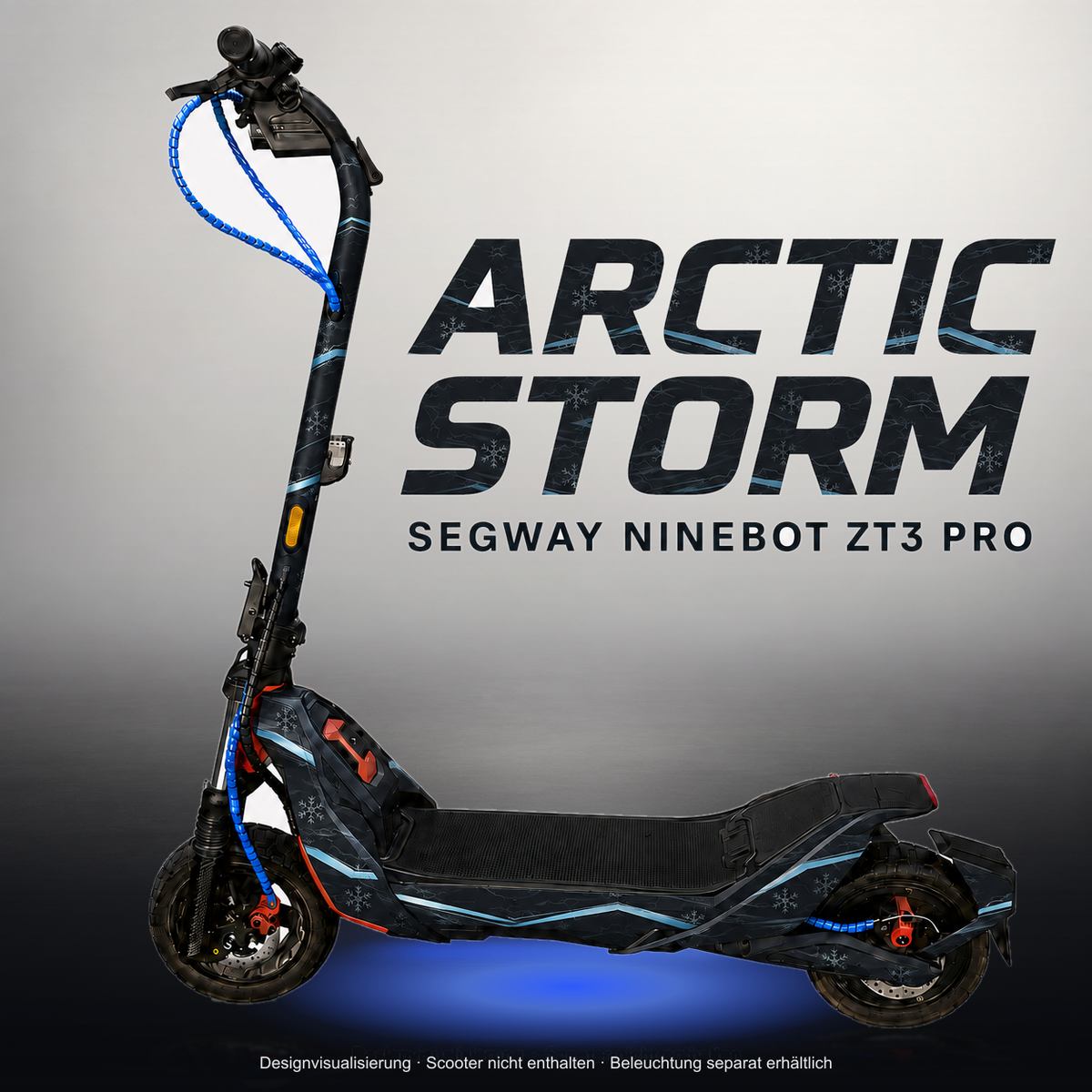 SEGWAY NINEBOT ZT3 PRO / ZT3 PRO D SKIN | ARCTIC STORM – Studiofoto mit Licht in der Skinfarbe; Scooter und Beleuchtung separat erhältlich