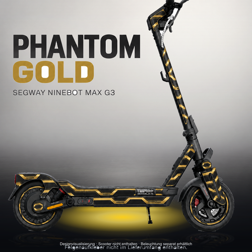SEGWAY NINEBOT G3 / G3 D / G3 E SKIN | PHANTOM GOLD – Studiofoto mit Licht in der Skinfarbe; Scooter und Beleuchtung separat erhältlich