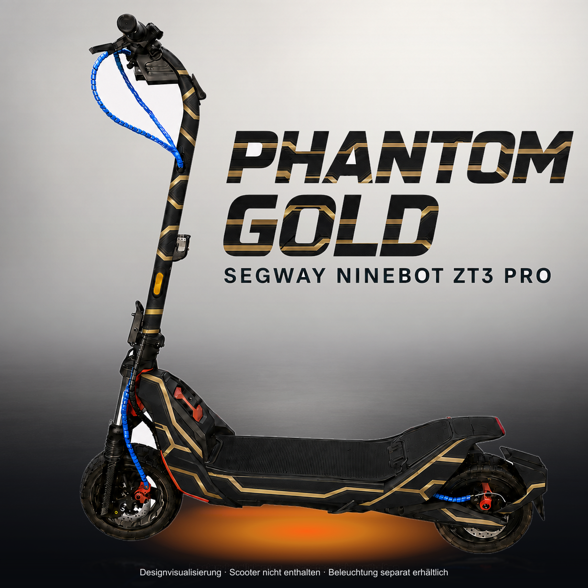 SEGWAY NINEBOT ZT3 PRO / ZT3 PRO D SKIN | PHANTOM GOLD – Studiofoto mit Licht in der Skinfarbe; Scooter und Beleuchtung separat erhältlich