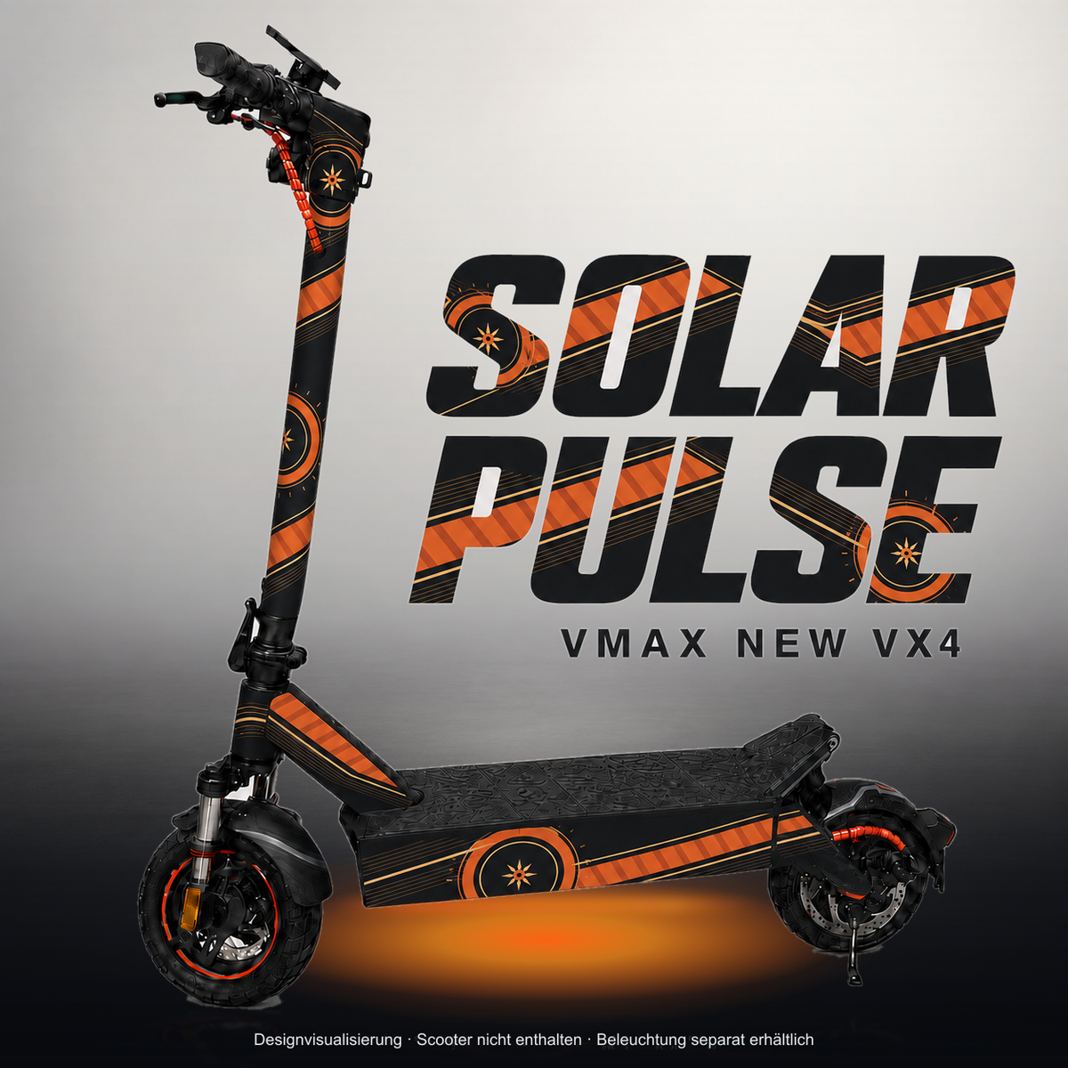 VMAX NEW VX4 SKIN | SOLAR PULSE – Studiofoto mit Licht in der Skinfarbe; Scooter und Beleuchtung separat erhältlich