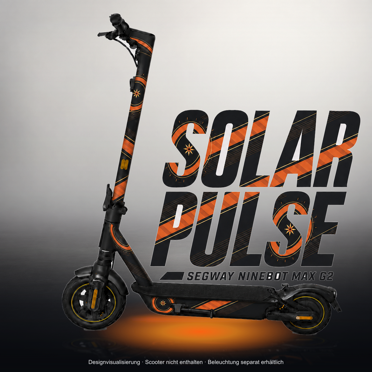 SEGWAY NINEBOT G2 MAX SKIN | SOLAR PULSE – Studiofoto mit Licht in der Skinfarbe; Scooter und Beleuchtung separat erhältlich