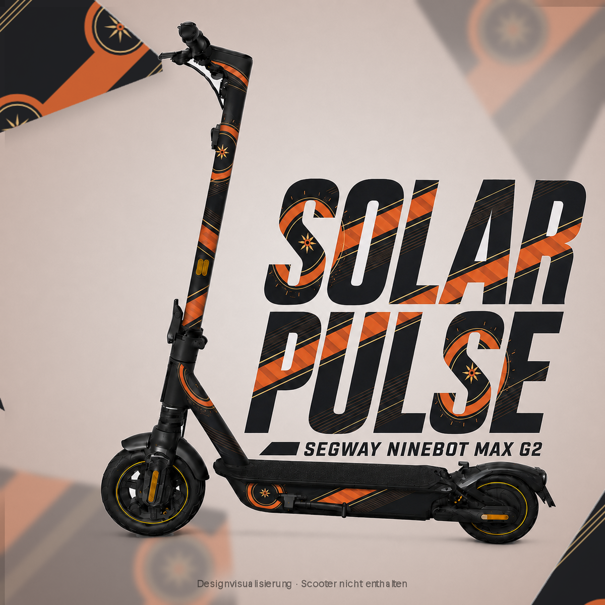 SOLAR PULSE Skin für Segway Ninebot MAX G2 in Anthrazit, Orange und Sand – digitale Designvisualisierung, Scooter nicht enthalten
