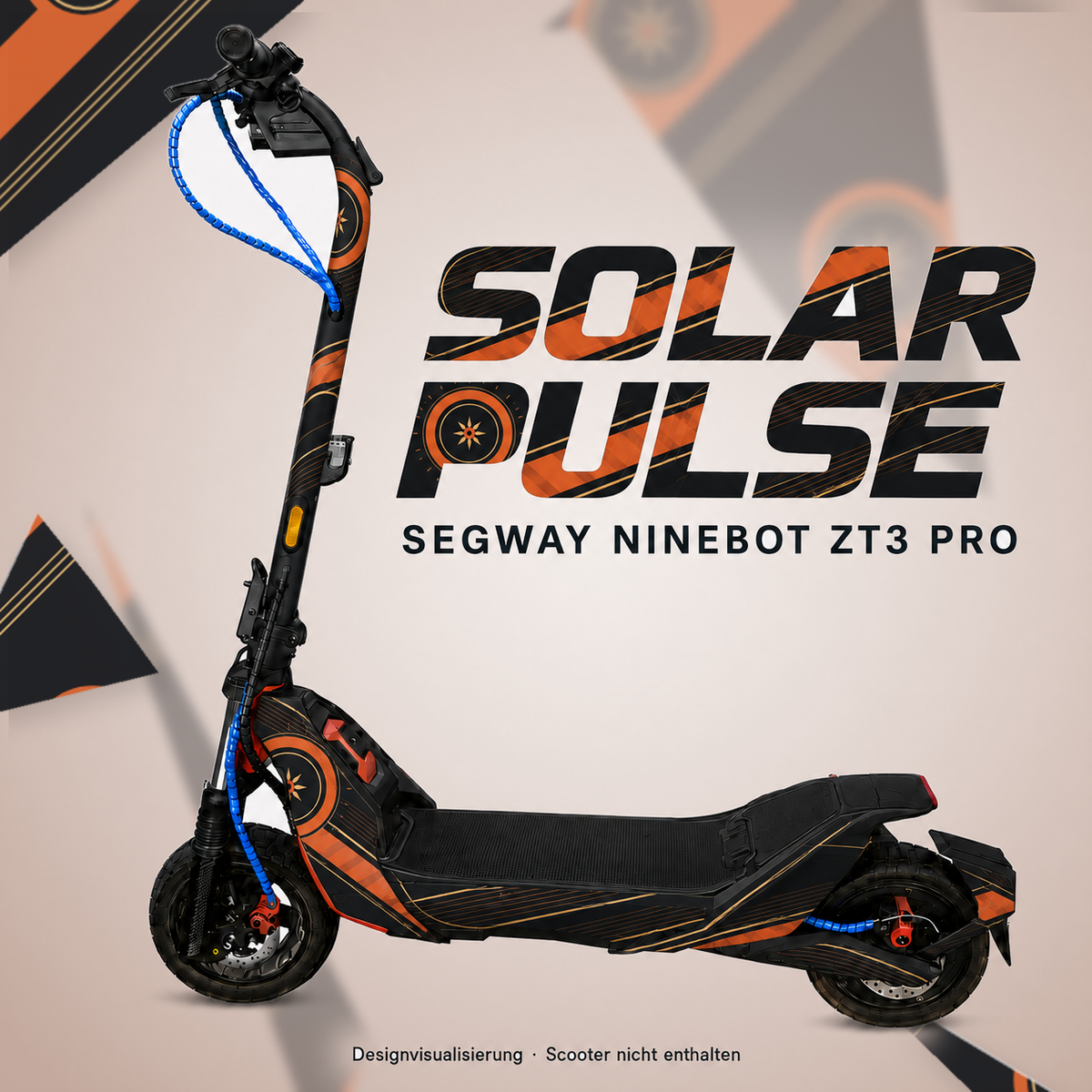 SOLAR PULSE Skin für Segway Ninebot ZT3 Pro in Anthrazit, Orange und Sand – digitale Designvisualisierung, Scooter nicht enthalten