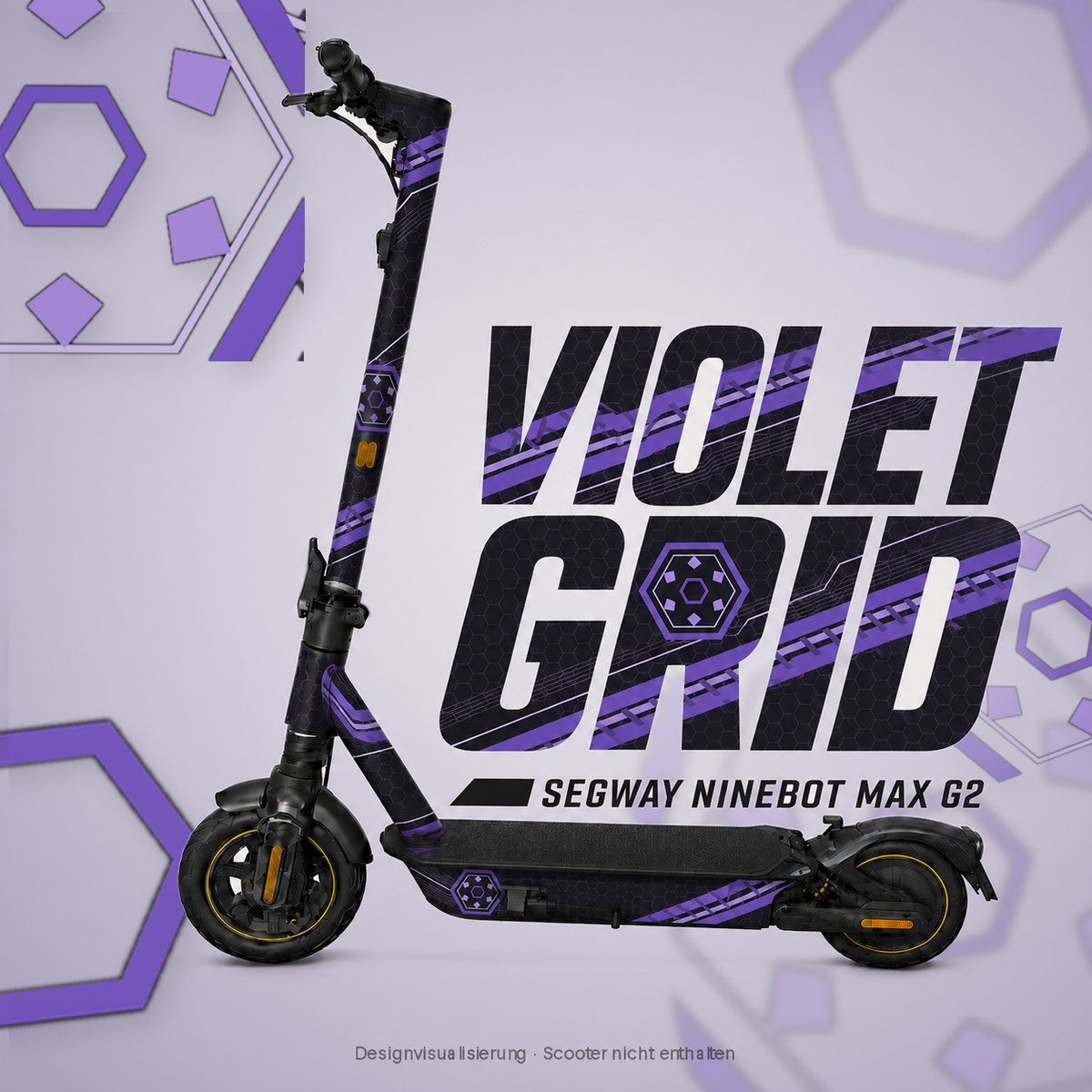 VIOLET GRID Skin für Segway Ninebot MAX G2 mit violetten Bändern und Hexagonraster – digitale Designvisualisierung, Scooter nicht enthalten