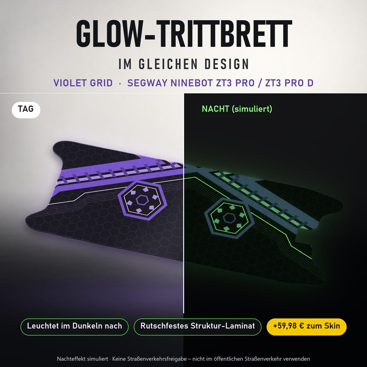 Glow-Trittbrett – VIOLET GRID, Tag/Nacht
