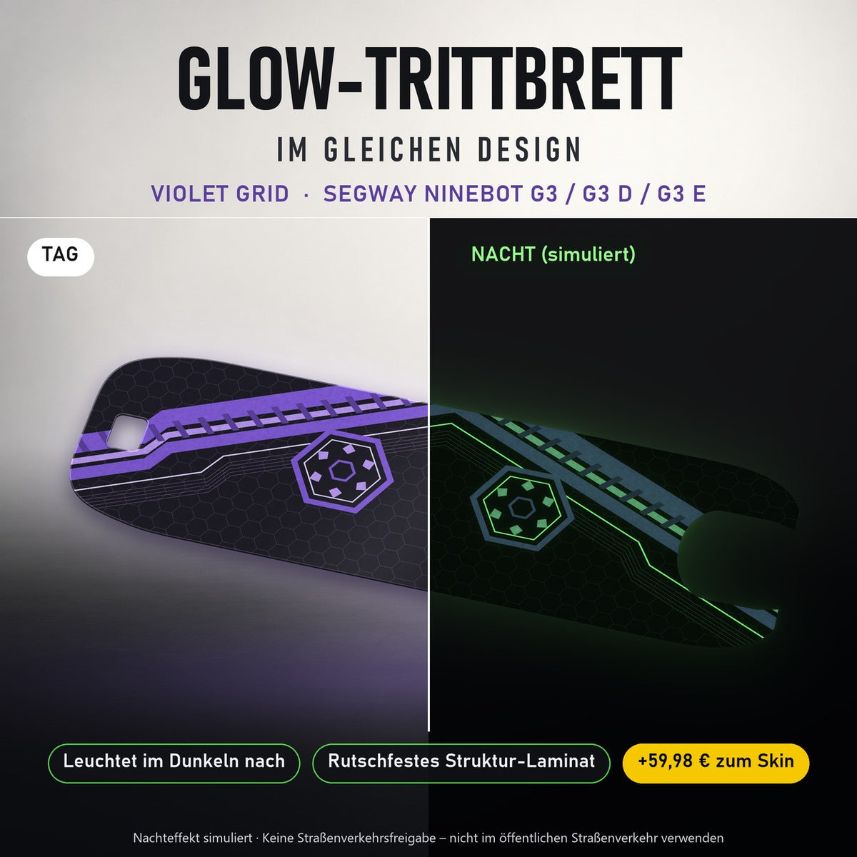 Glow-Trittbrett – VIOLET GRID, Tag/Nacht