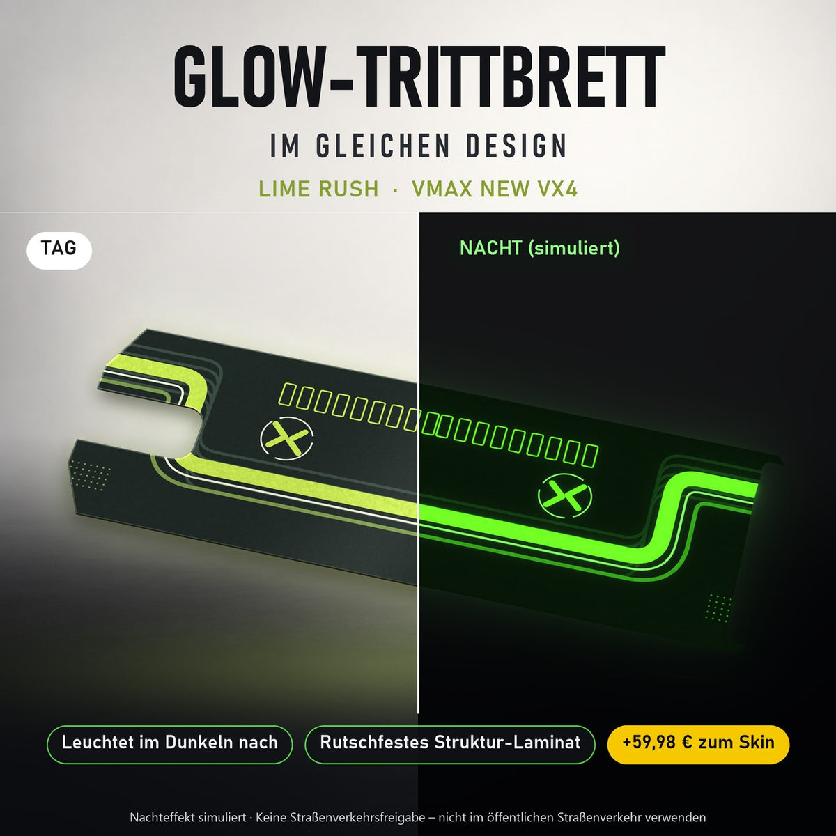 Glow-Trittbrett – LIME RUSH, Tag/Nacht