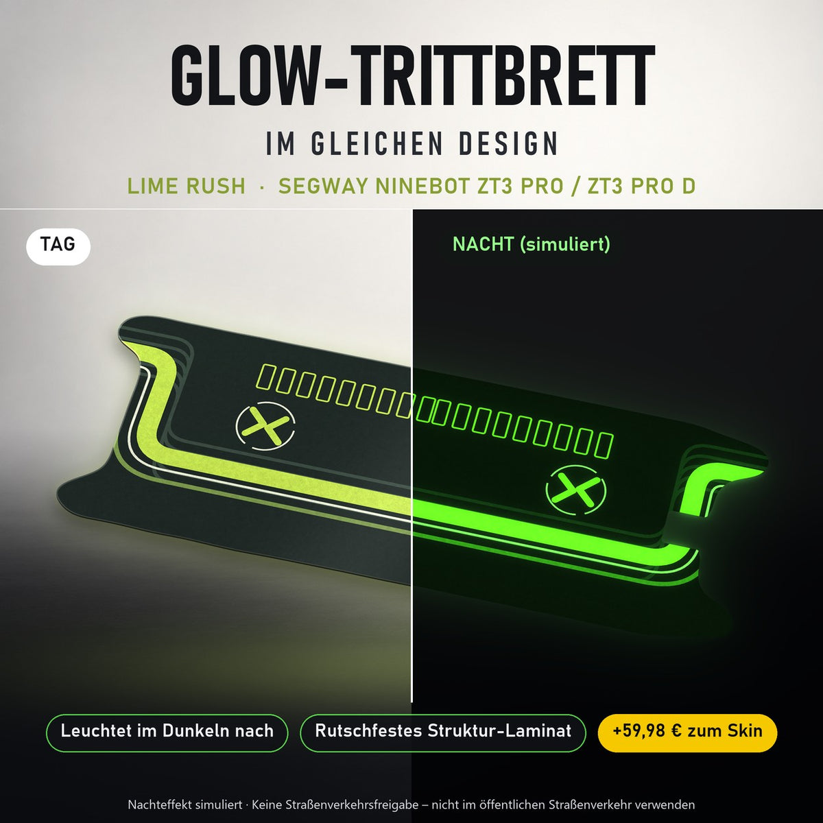 Glow-Trittbrett – LIME RUSH, Tag/Nacht