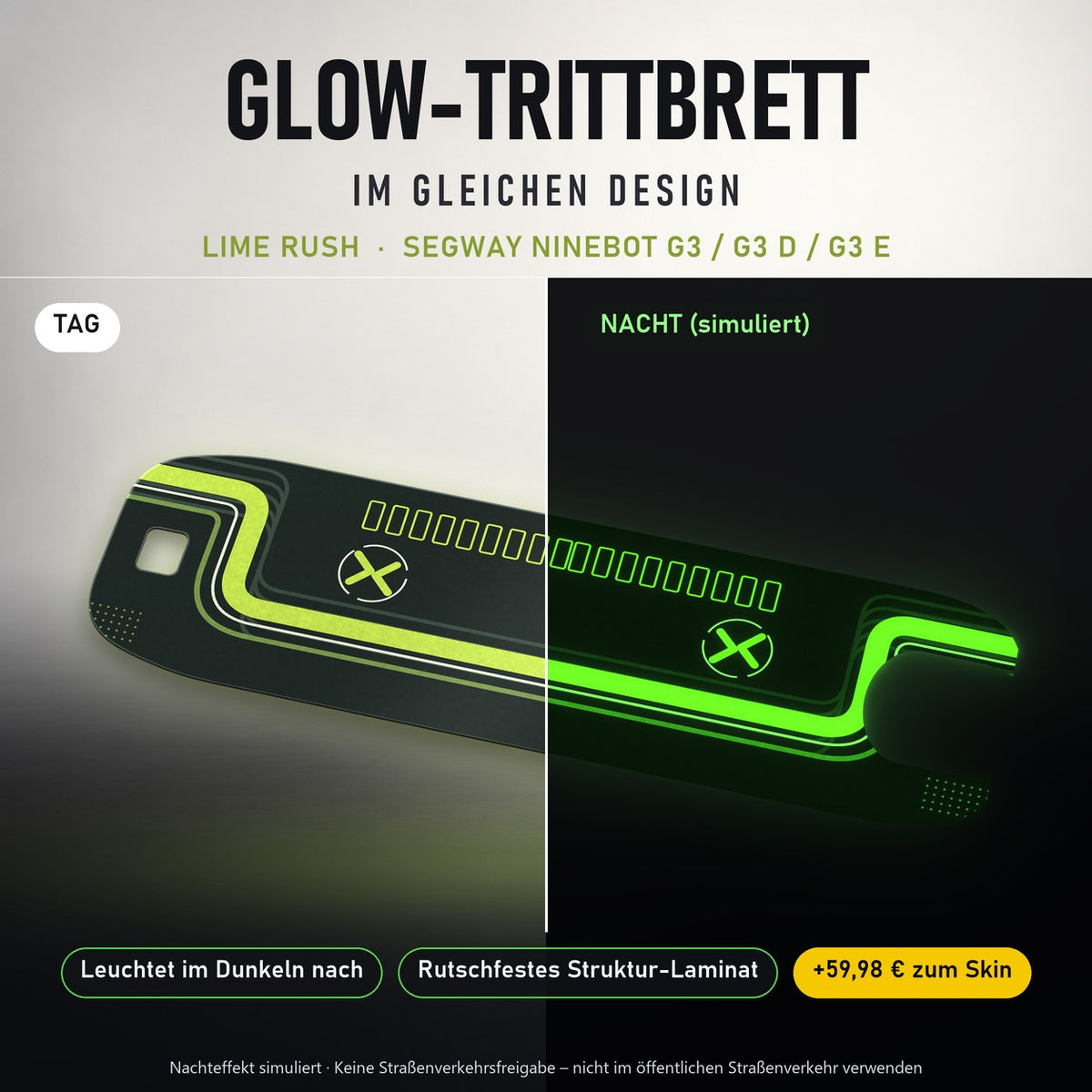 Glow-Trittbrett – LIME RUSH, Tag/Nacht