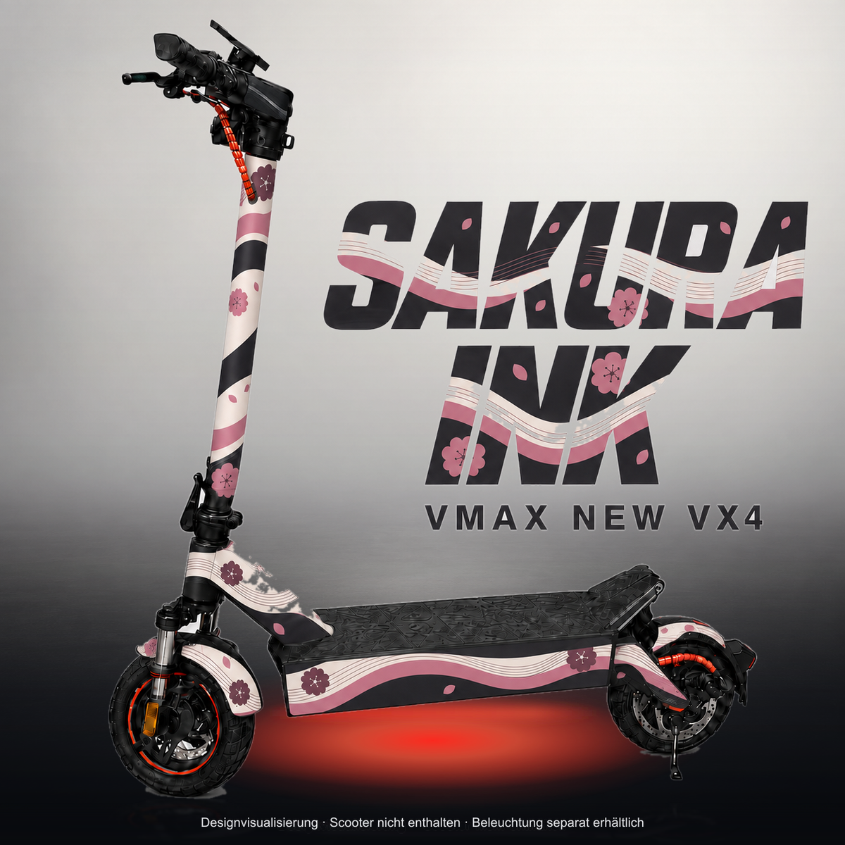 VMAX NEW VX4 SKIN | SAKURA INK – Studiofoto mit Licht in der Skinfarbe; Scooter und Beleuchtung separat erhältlich