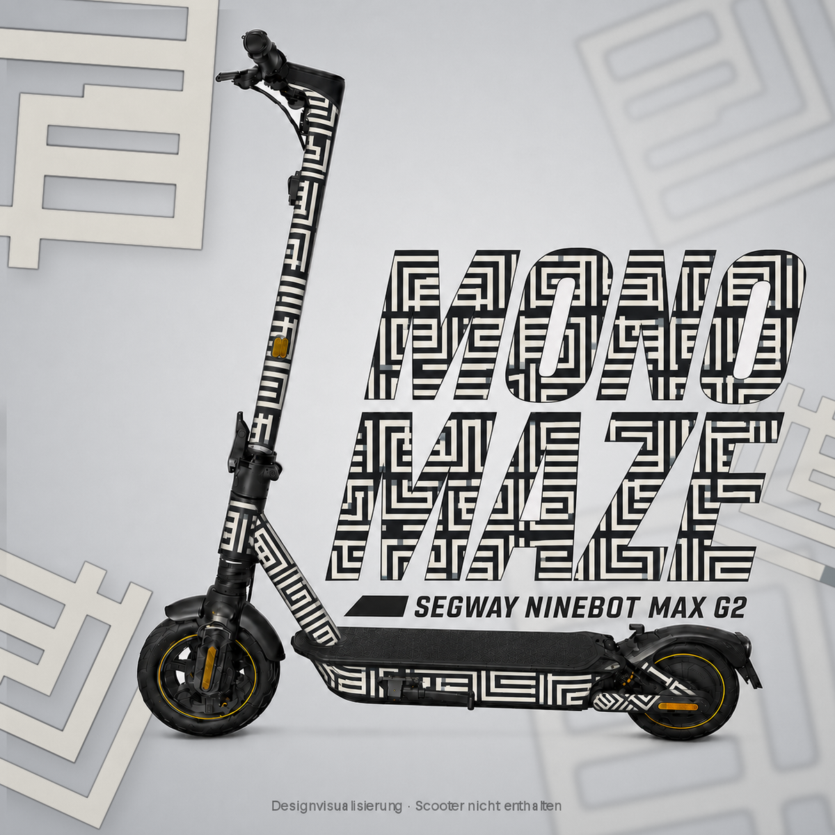 MONO MAZE Skin für Segway Ninebot MAX G2: elfenbeinfarbene Labyrinthlinien auf Anthrazit – digitale Designvisualisierung, Scooter nicht enthalten