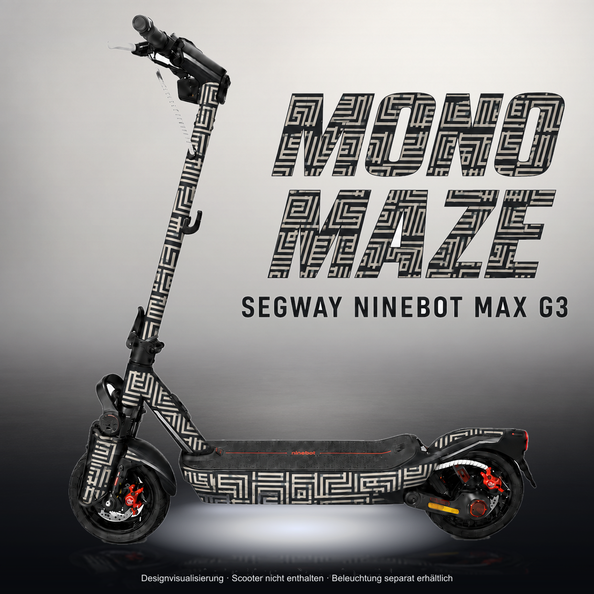 SEGWAY NINEBOT G3 / G3 D / G3 E SKIN | MONO MAZE – Studiofoto mit Licht in der Skinfarbe; Scooter und Beleuchtung separat erhältlich
