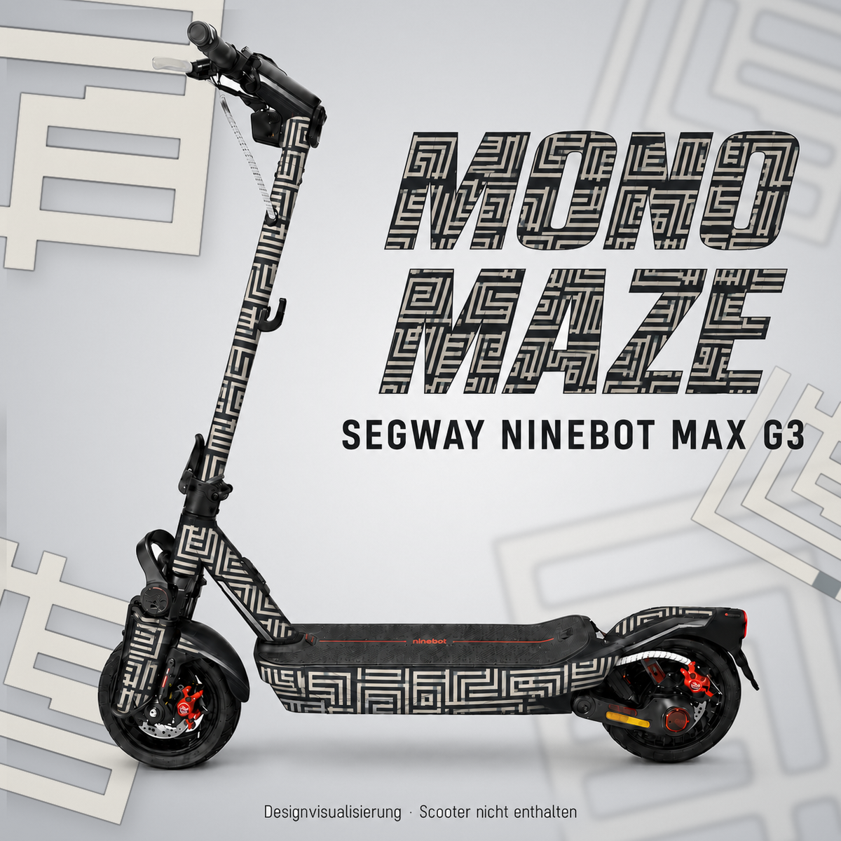 MONO MAZE Skin für Segway Ninebot MAX G3: elfenbeinfarbene Labyrinthlinien auf Anthrazit – digitale Designvisualisierung, Scooter nicht enthalten