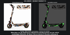 ION ARMOR · SEGWAY NINEBOT F3: Originaldesign bei Tag und grün simulierter Glow-Nachteffekt auf den Skinflächen. Skin/Aufkleber; Scooter nicht enthalten. Konzept, kein physischer Materialtest.