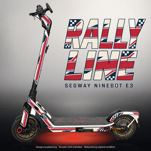 SEGWAY NINEBOT E3 / E3 PRO SKIN | RALLY LINE – Studiofoto mit Licht in der Skinfarbe; Scooter und Beleuchtung separat erhältlich