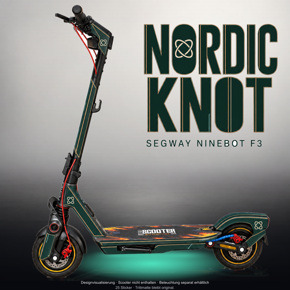 SEGWAY NINEBOT F3 / F3 PRO SKIN | NORDIC KNOT – Studiofoto mit Licht in der Skinfarbe; Scooter und Beleuchtung separat erhältlich