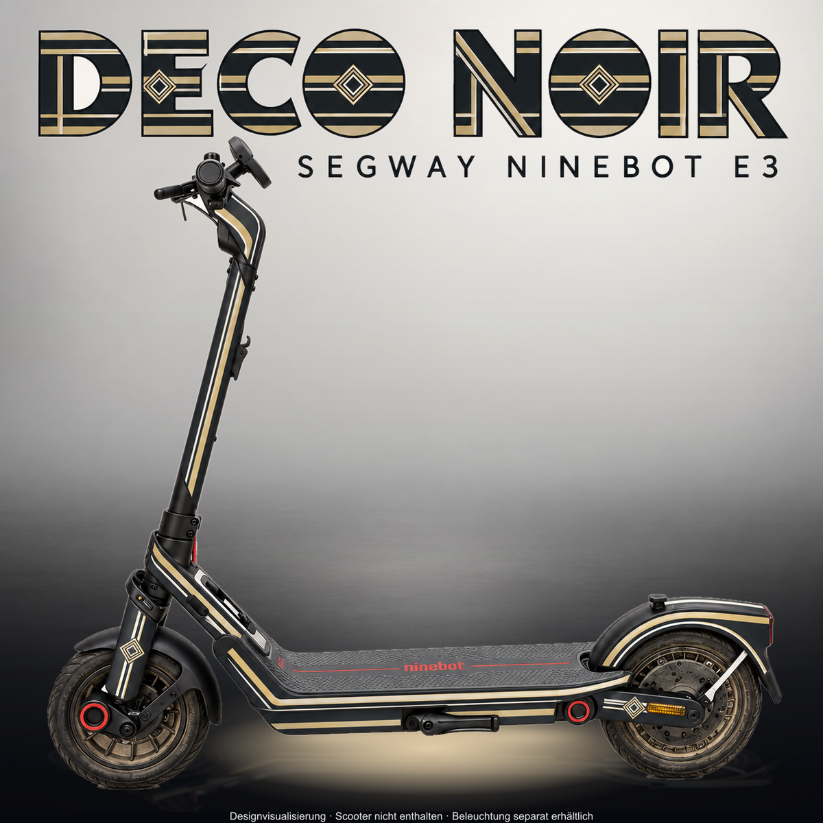 SEGWAY NINEBOT E3 / E3 PRO SKIN | DECO NOIR – Studiofoto mit Licht in der Skinfarbe; Scooter und Beleuchtung separat erhältlich