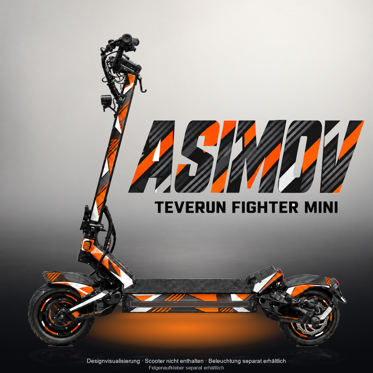 TEVERUN FIGHTER MINI / PRO SKIN | ASIMOV – Studiofoto mit Licht in der Skinfarbe; Scooter und Beleuchtung separat erhältlich