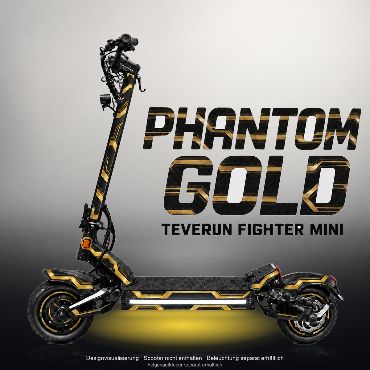 TEVERUN FIGHTER MINI / PRO SKIN | PHANTOM GOLD – Studiofoto mit Licht in der Skinfarbe; Scooter und Beleuchtung separat erhältlich