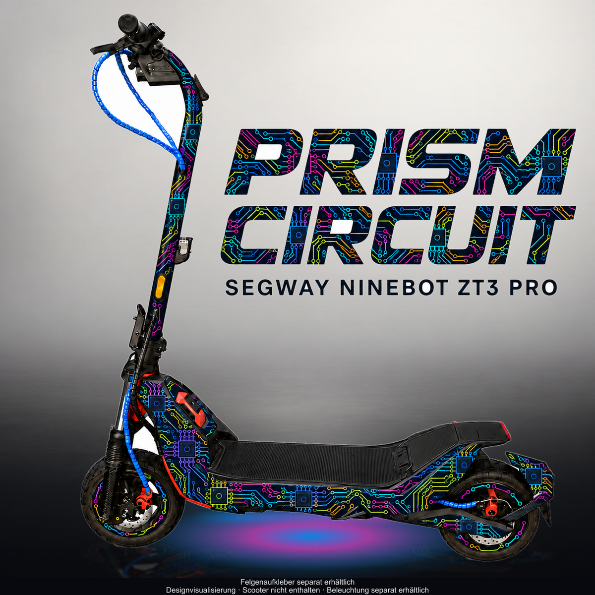 SEGWAY NINEBOT ZT3 PRO / ZT3 PRO D SKIN | PRISM CIRCUIT – Designvisualisierung im Studio-Look mit Licht in der Skinfarbe; Scooter nicht enthalten, Beleuchtung separat erhältlich