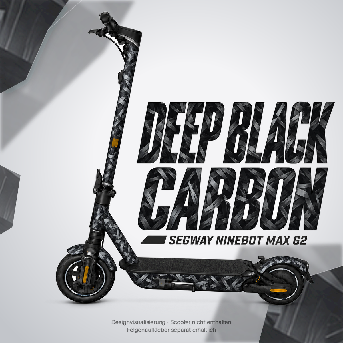 DEEP BLACK CARBON Skin für Segway Ninebot MAX G2. Felgenaufkleber separat erhältlich.