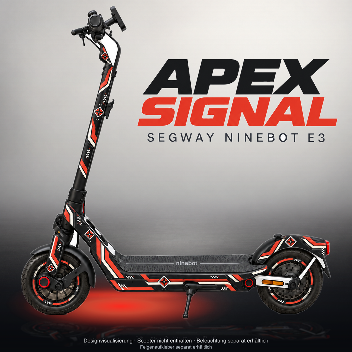 SEGWAY NINEBOT E3 / E3 PRO SKIN | APEX SIGNAL – Studiofoto mit Licht in der Skinfarbe; Scooter und Beleuchtung separat erhältlich