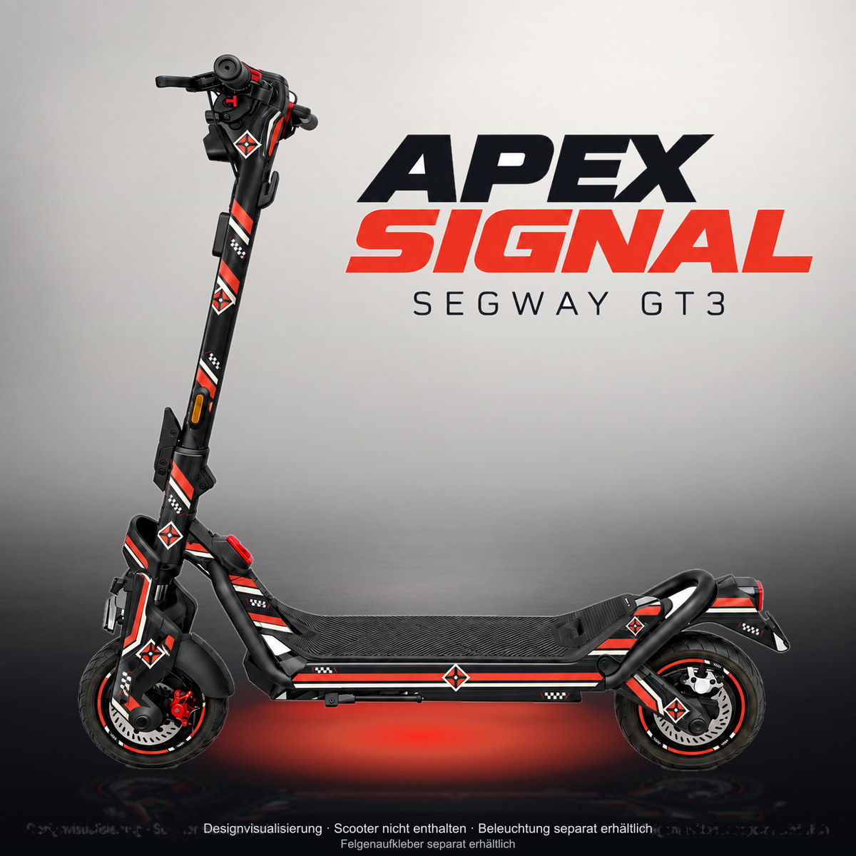 SEGWAY NINEBOT GT3 SKIN | APEX SIGNAL – Studiofoto mit Licht in der Skinfarbe; Scooter und Beleuchtung separat erhältlich