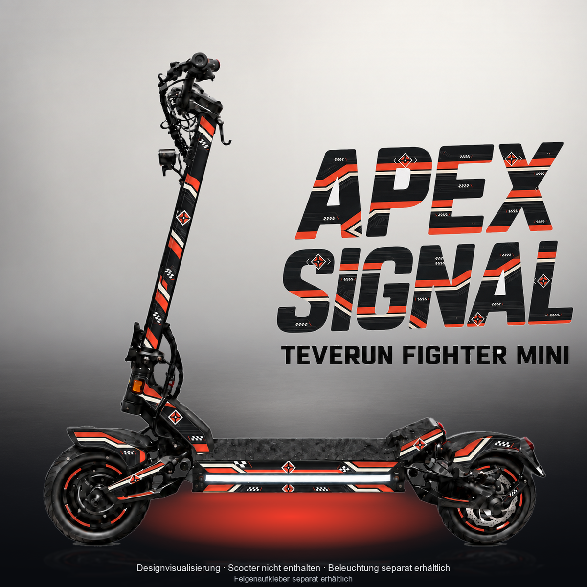 TEVERUN FIGHTER MINI / PRO SKIN | APEX SIGNAL – Studiofoto mit Licht in der Skinfarbe; Scooter und Beleuchtung separat erhältlich