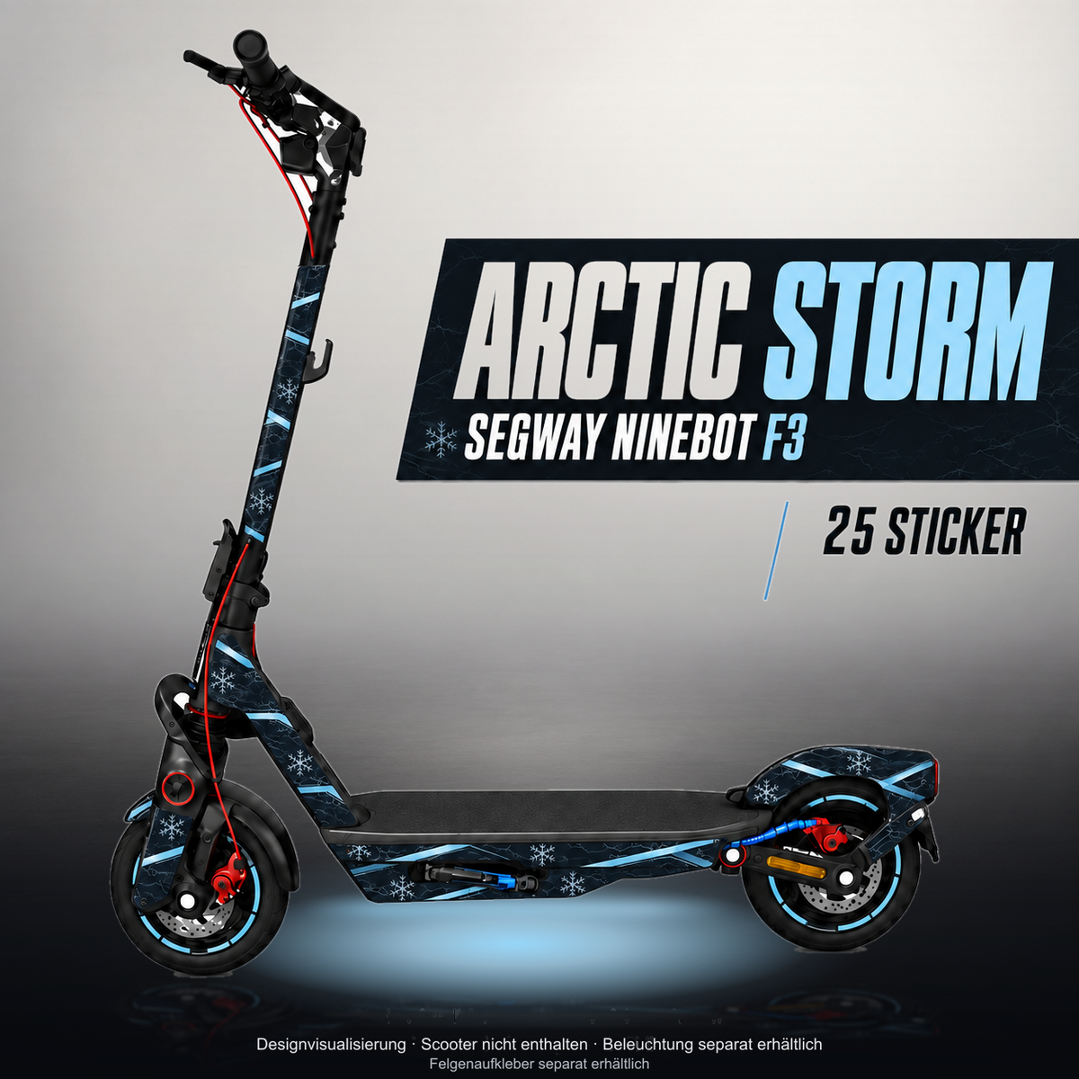 SEGWAY NINEBOT F3 / F3 PRO SKIN | ARCTIC STORM – Studiofoto mit Licht in der Skinfarbe; Scooter und Beleuchtung separat erhältlich