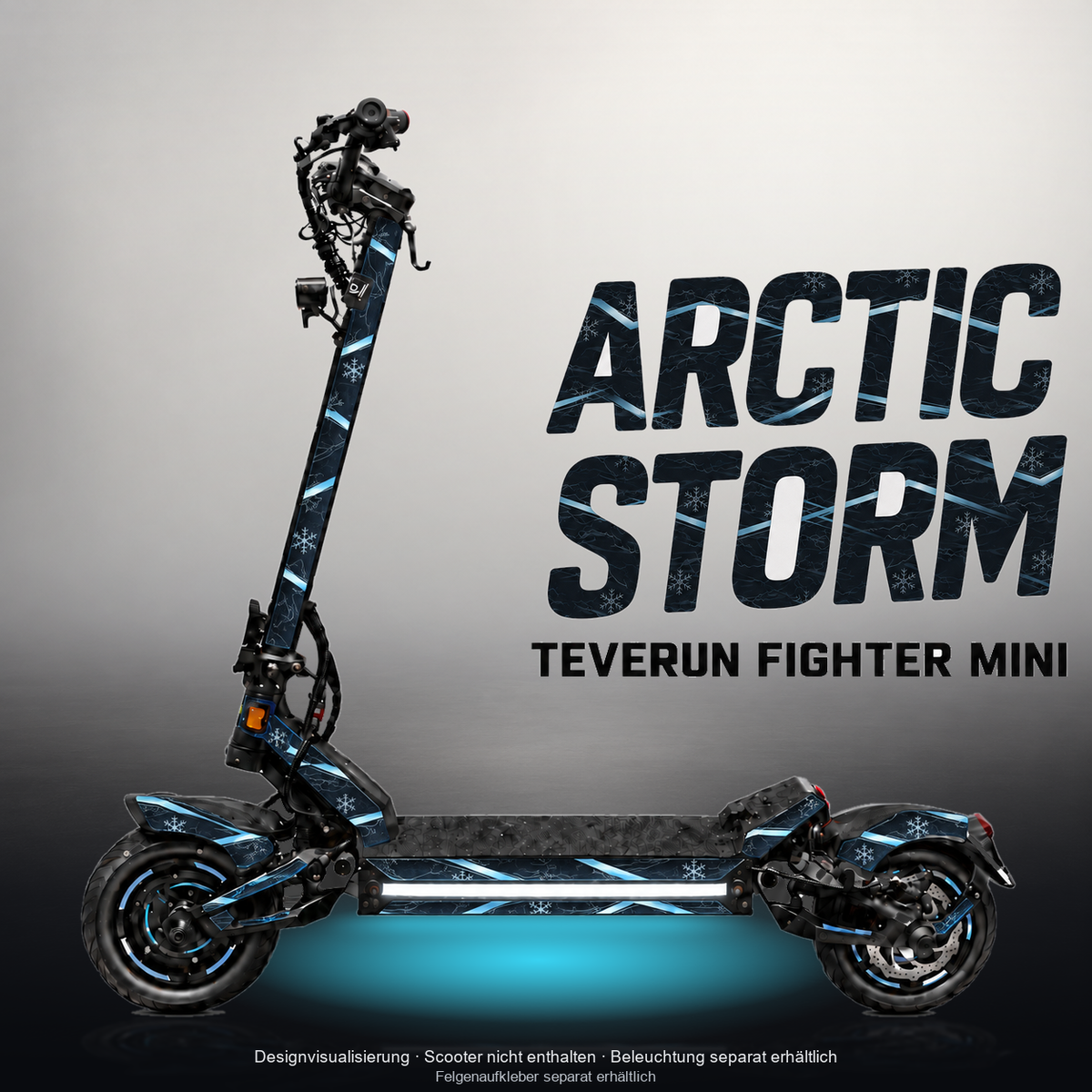 TEVERUN FIGHTER MINI / PRO SKIN | ARCTIC STORM – Studiofoto mit Licht in der Skinfarbe; Scooter und Beleuchtung separat erhältlich