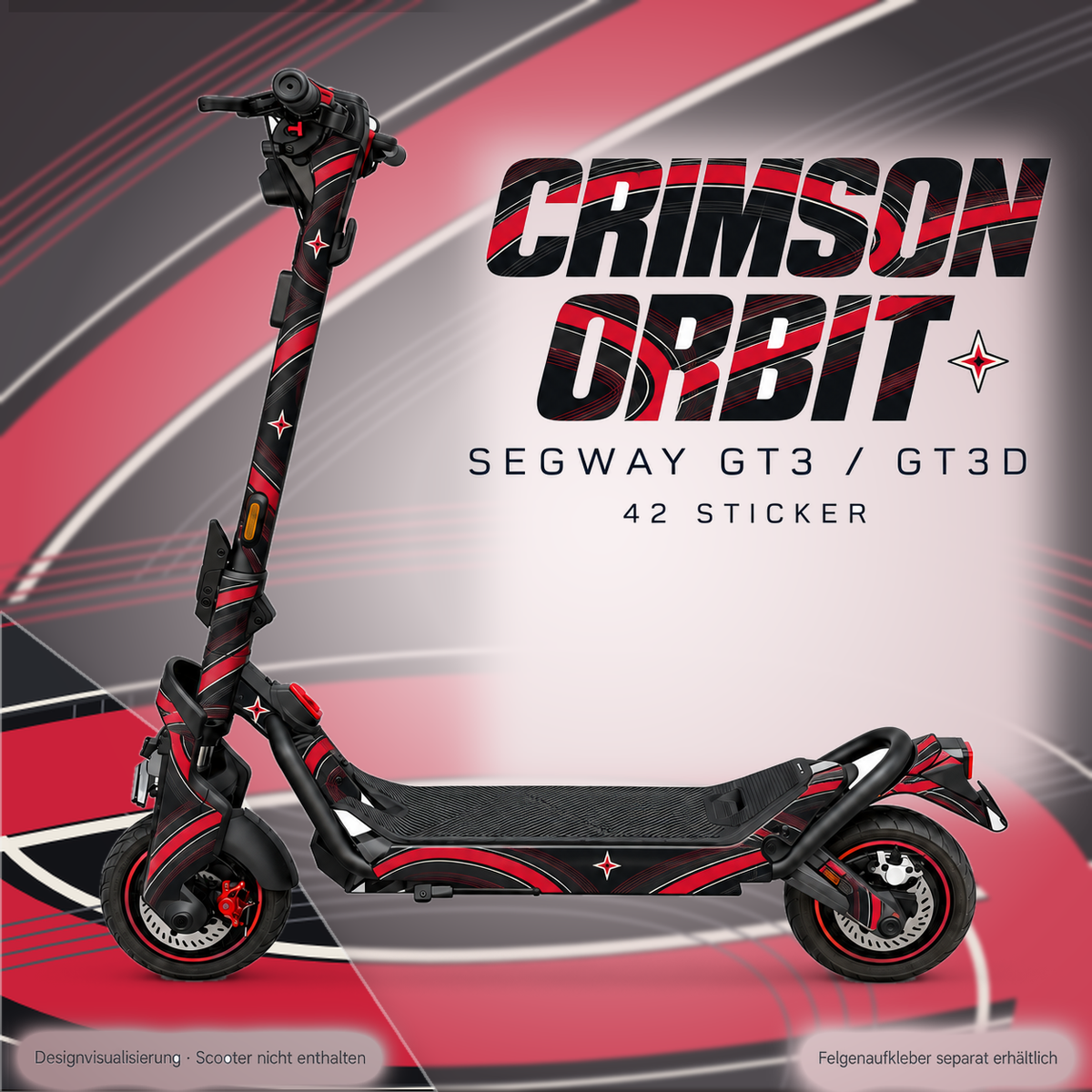 CRIMSON ORBIT Skin für Segway GT3D. Felgenaufkleber separat erhältlich.