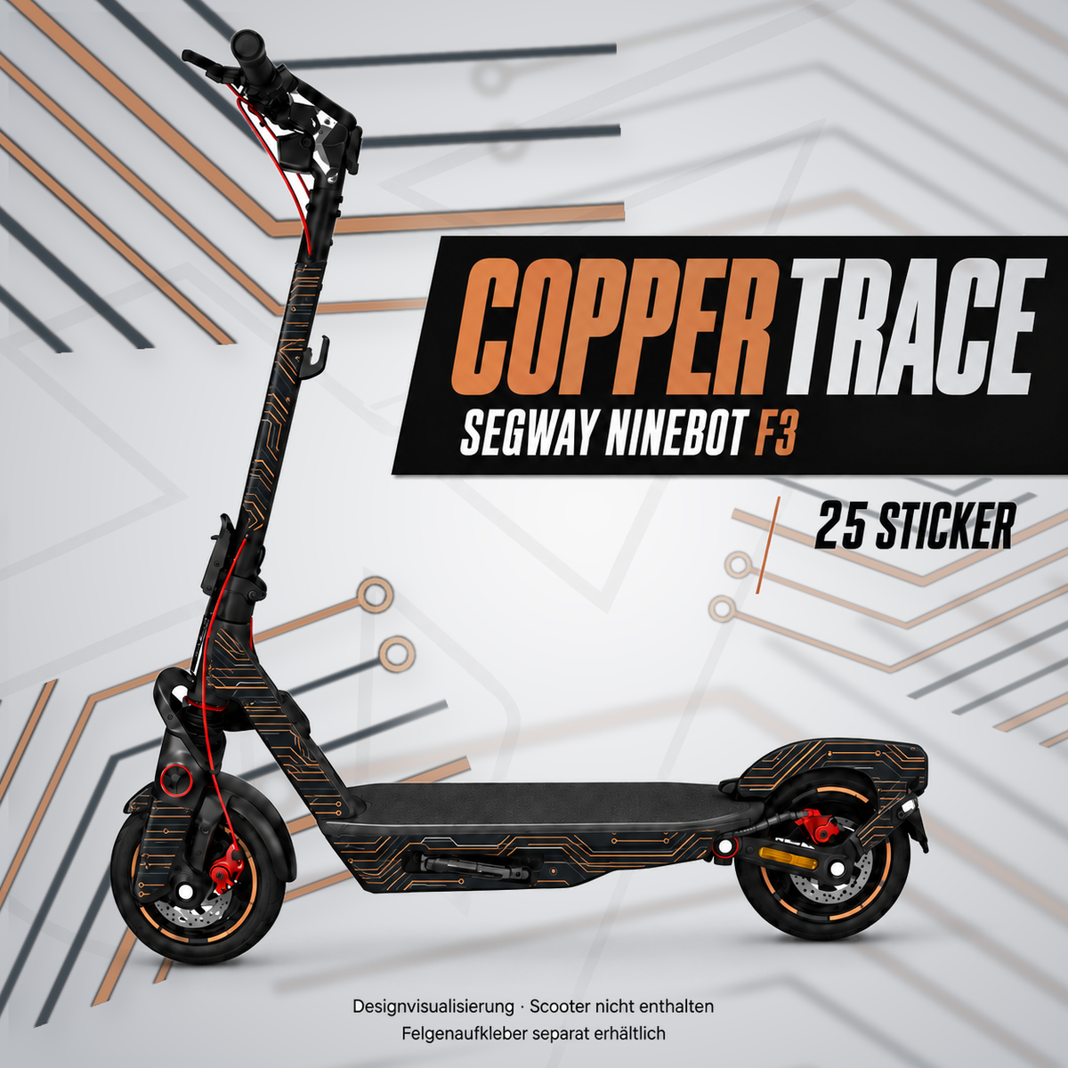 COPPER TRACE Skin für Segway Ninebot F3. Felgenaufkleber separat erhältlich.