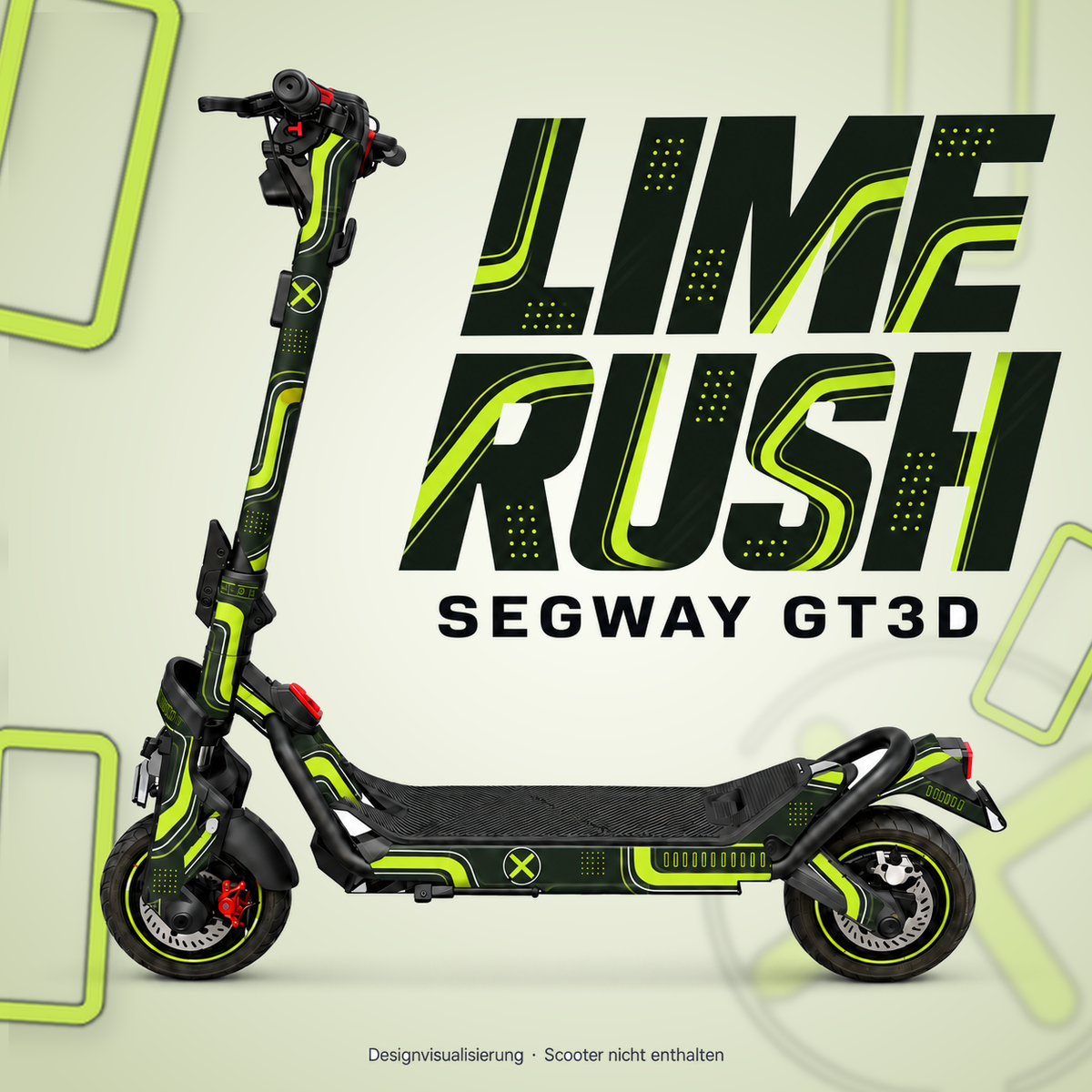 SEGWAY NINEBOT GT3 SKIN | LIME RUSH – Designvisualisierung am passenden Scooter. Scooter nicht enthalten.
