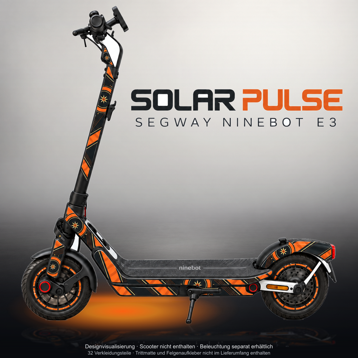 SEGWAY NINEBOT E3 / E3 PRO SKIN | SOLAR PULSE – Studiofoto mit Licht in der Skinfarbe; Scooter und Beleuchtung separat erhältlich