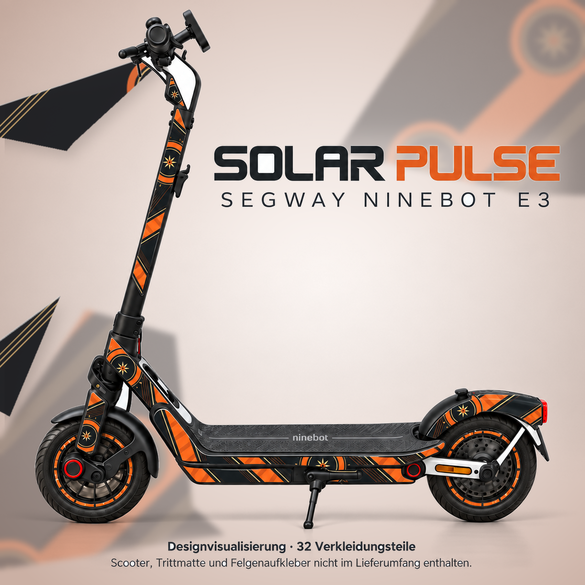 SOLAR PULSE Skin für Segway Ninebot E3. Felgenaufkleber separat erhältlich.