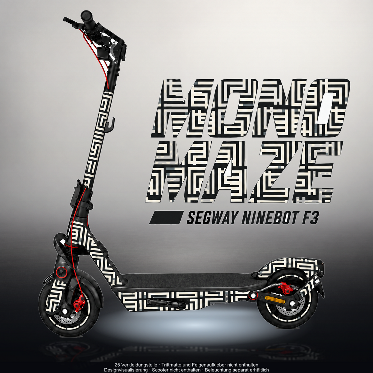 SEGWAY NINEBOT F3 / F3 PRO SKIN | MONO MAZE – Designvisualisierung im Studio-Look mit Licht in der Skinfarbe; Scooter nicht enthalten, Beleuchtung separat erhältlich