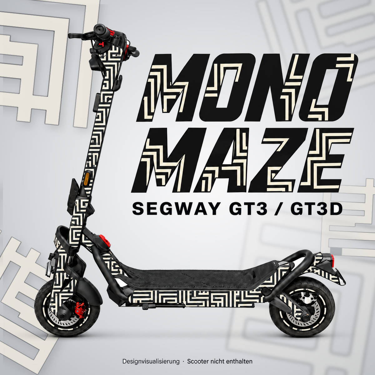 SEGWAY NINEBOT GT3 SKIN | MONO MAZE – Designvisualisierung am passenden Scooter. Scooter nicht enthalten.
