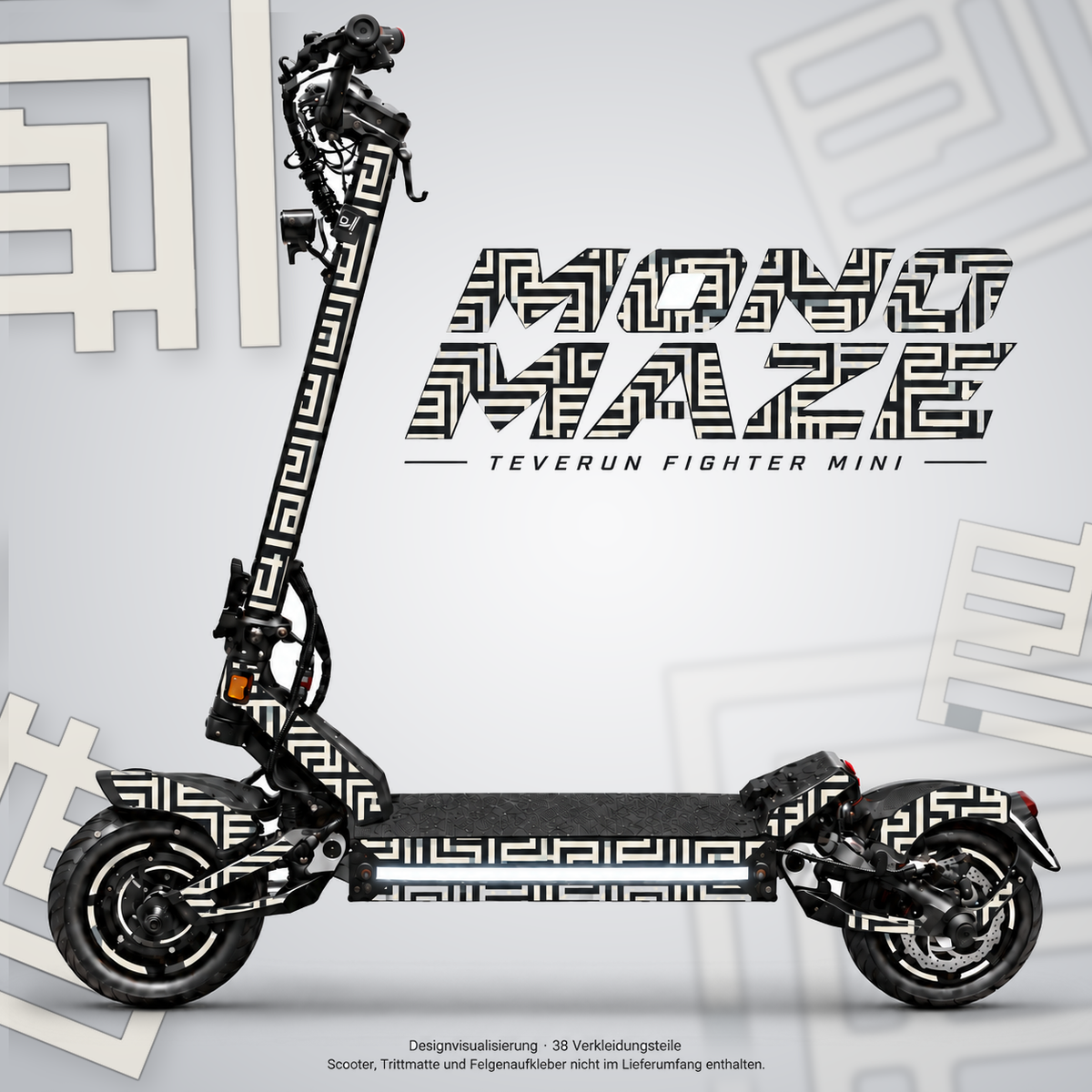 MONO MAZE Skin für Teverun Fighter Mini. Felgenaufkleber separat erhältlich.