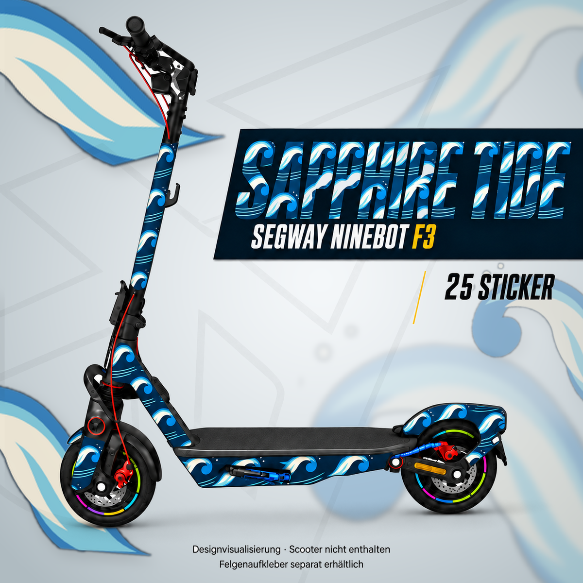 SAPPHIRE TIDE Skin für Segway Ninebot F3. Felgenaufkleber separat erhältlich.