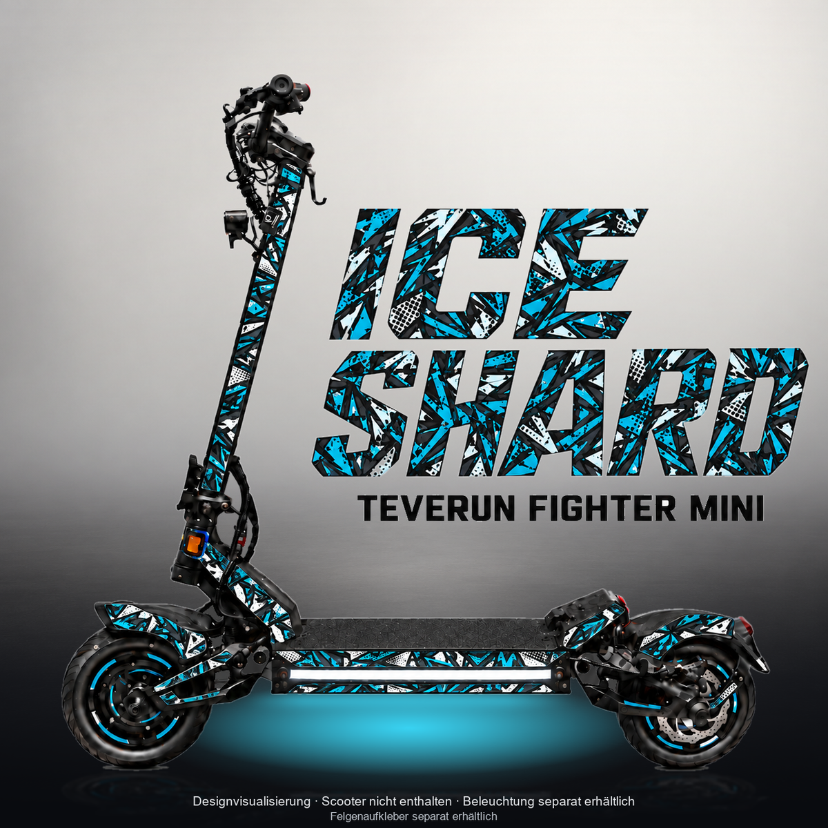 TEVERUN FIGHTER MINI / PRO SKIN | ICE SHARD – Studiofoto mit Licht in der Skinfarbe; Scooter und Beleuchtung separat erhältlich