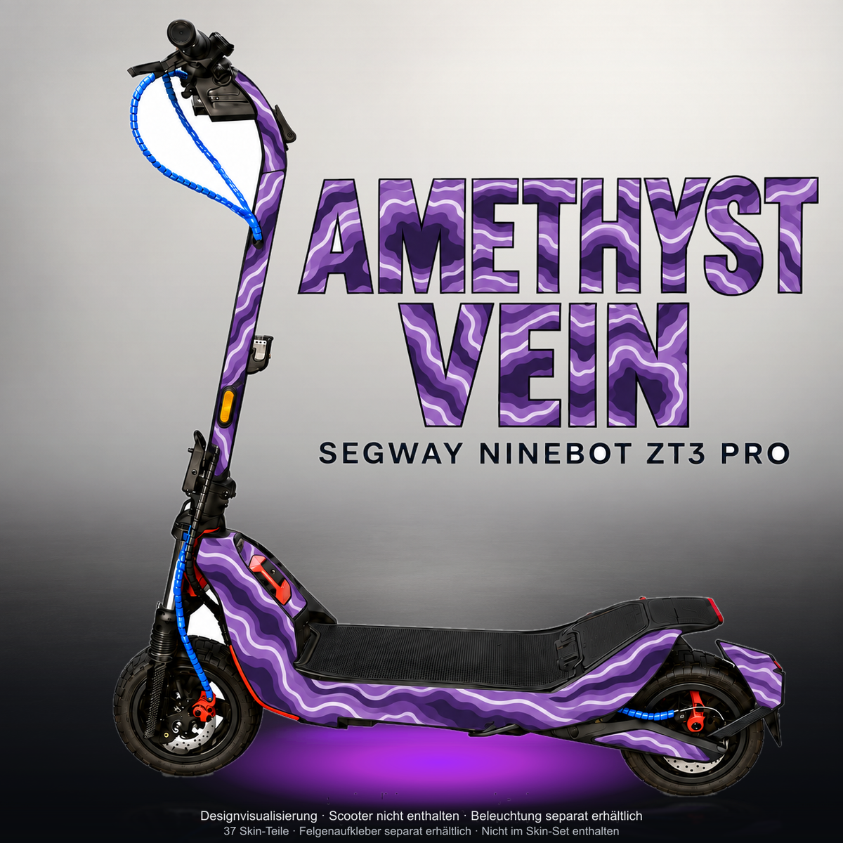 SEGWAY NINEBOT ZT3 PRO / ZT3 PRO D SKIN | AMETHYST VEIN – Studiofoto mit Licht in der Skinfarbe; Scooter und Beleuchtung separat erhältlich