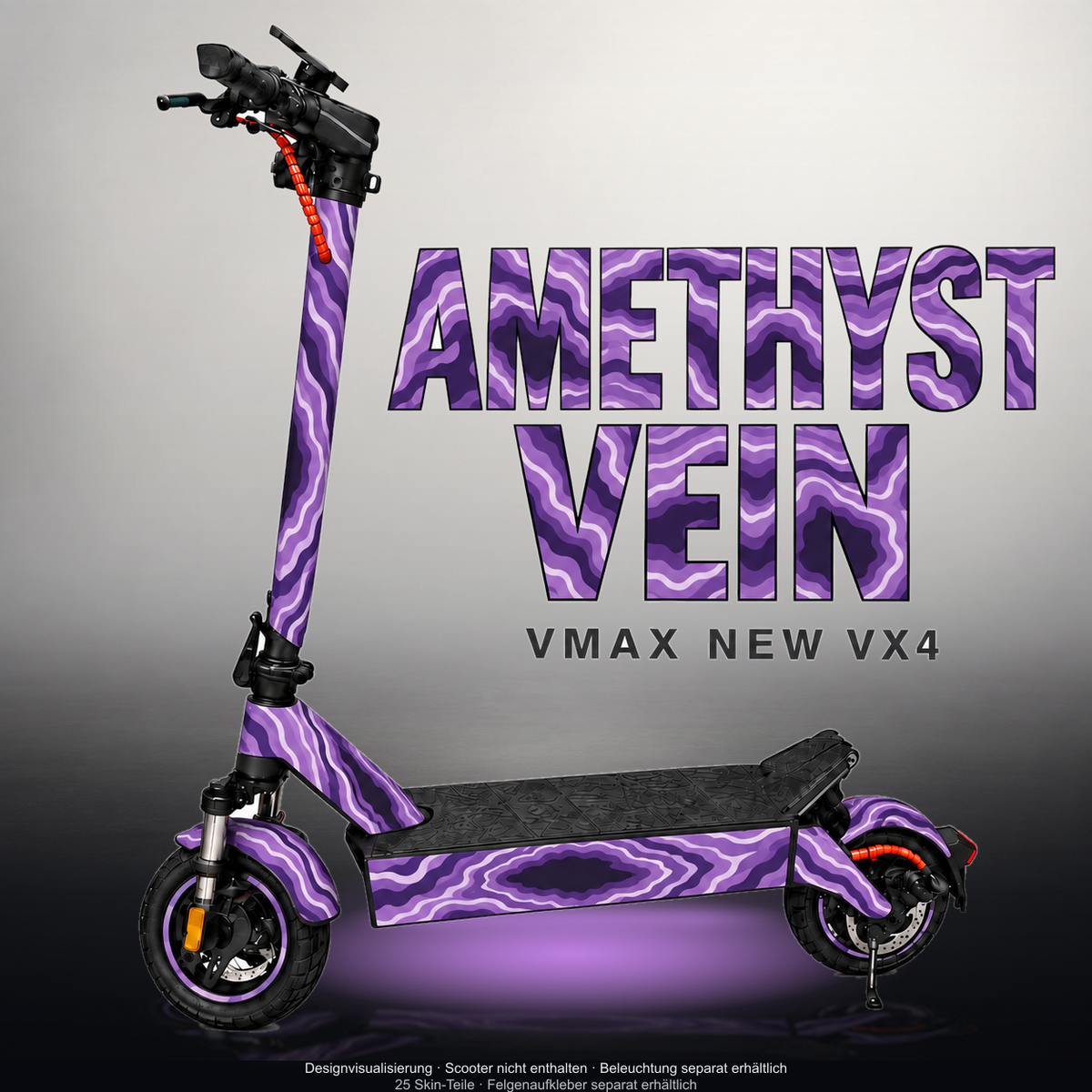 VMAX NEW VX4 SKIN | AMETHYST VEIN – Studiofoto mit Licht in der Skinfarbe; Scooter und Beleuchtung separat erhältlich